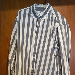 J Crew men’s casual button down white with light gray stripes.  large slim